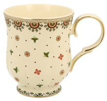 Kubek porcelanowy Casablanca 450 ml z kwiatowym wzorem i złotym uchwytem.