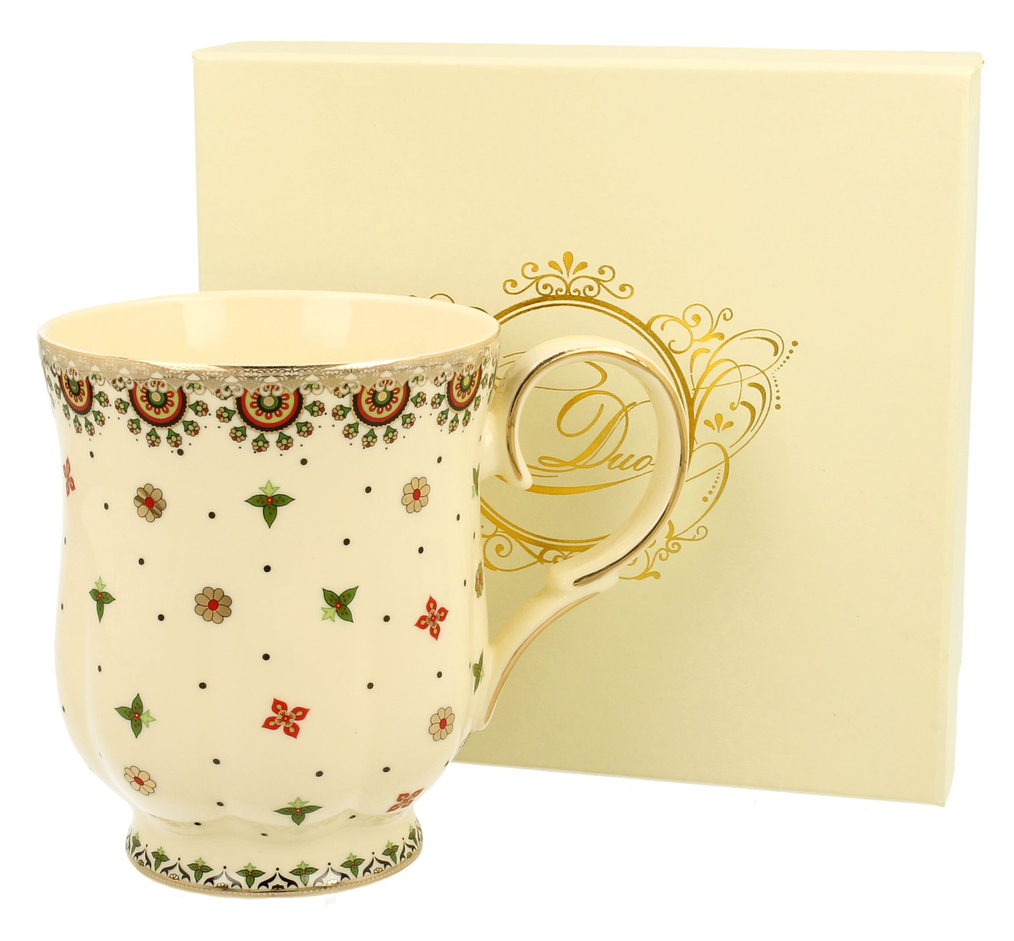 Kubek porcelanowy Casablanca z ozdobnym pudełkiem – widok zestawu.