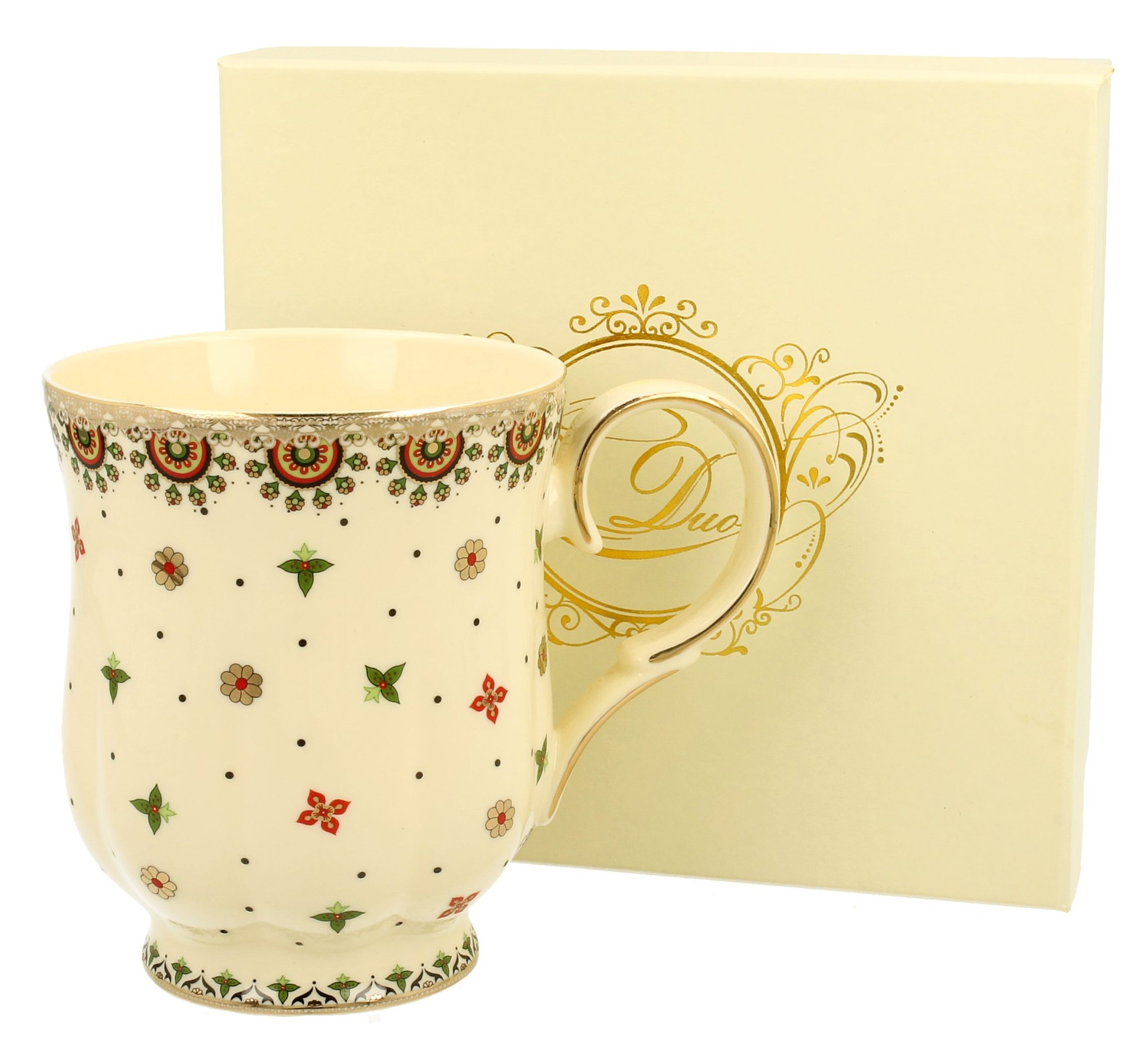 Kubek porcelanowy Casablanca z ozdobnym pudełkiem – widok zestawu.