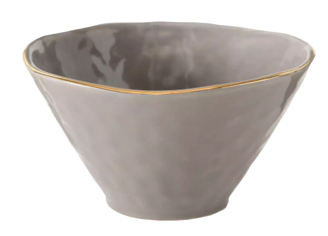 Ceramiczna czarka Chawan Nella o pojemności 500 ml w kolorze szarym ze złotym rantem.