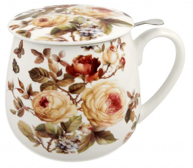 Kubek baryłka Zahra z pokrywką, wzór w róże