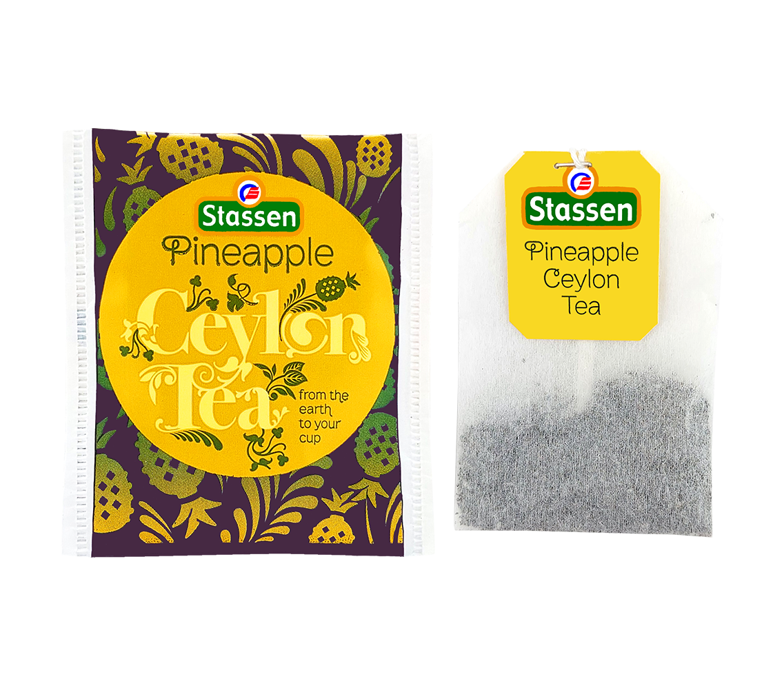 Saszetka i torebka Stassen Pineapple Tea – herbata czarna owocowa w kopertach.