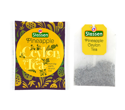 Saszetka i torebka Stassen Pineapple Tea – herbata czarna owocowa w kopertach.