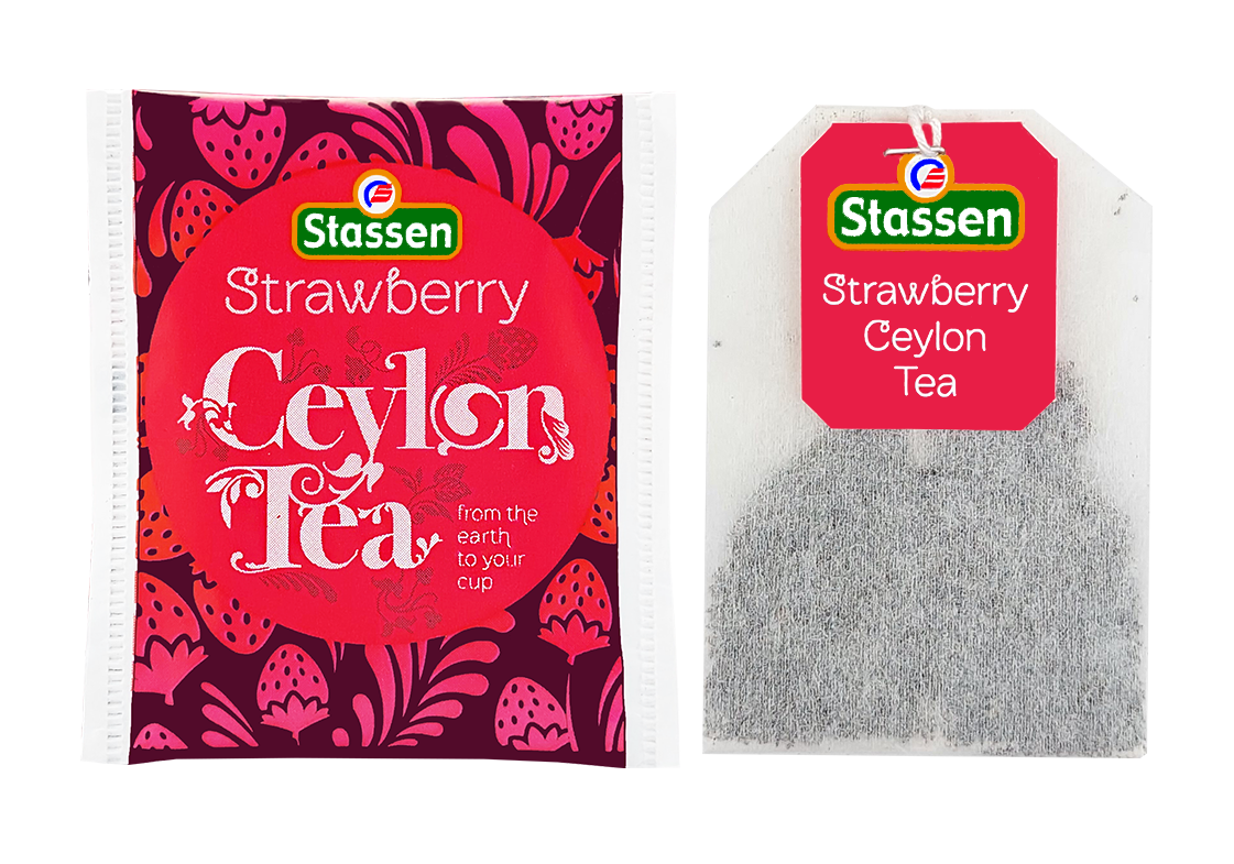 Saszetka i torebka Stassen Strawberry Tea – herbata owocowa czarna cejlońska.