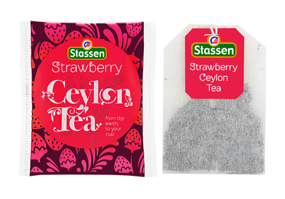 Saszetka i torebka Stassen Strawberry Tea – herbata owocowa czarna cejlońska.