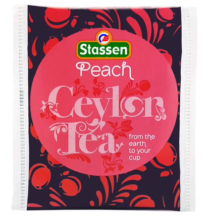 Torebka herbaty z zawieszką Stassen Peach Tea – czarna herbata cejlońska w torebce.