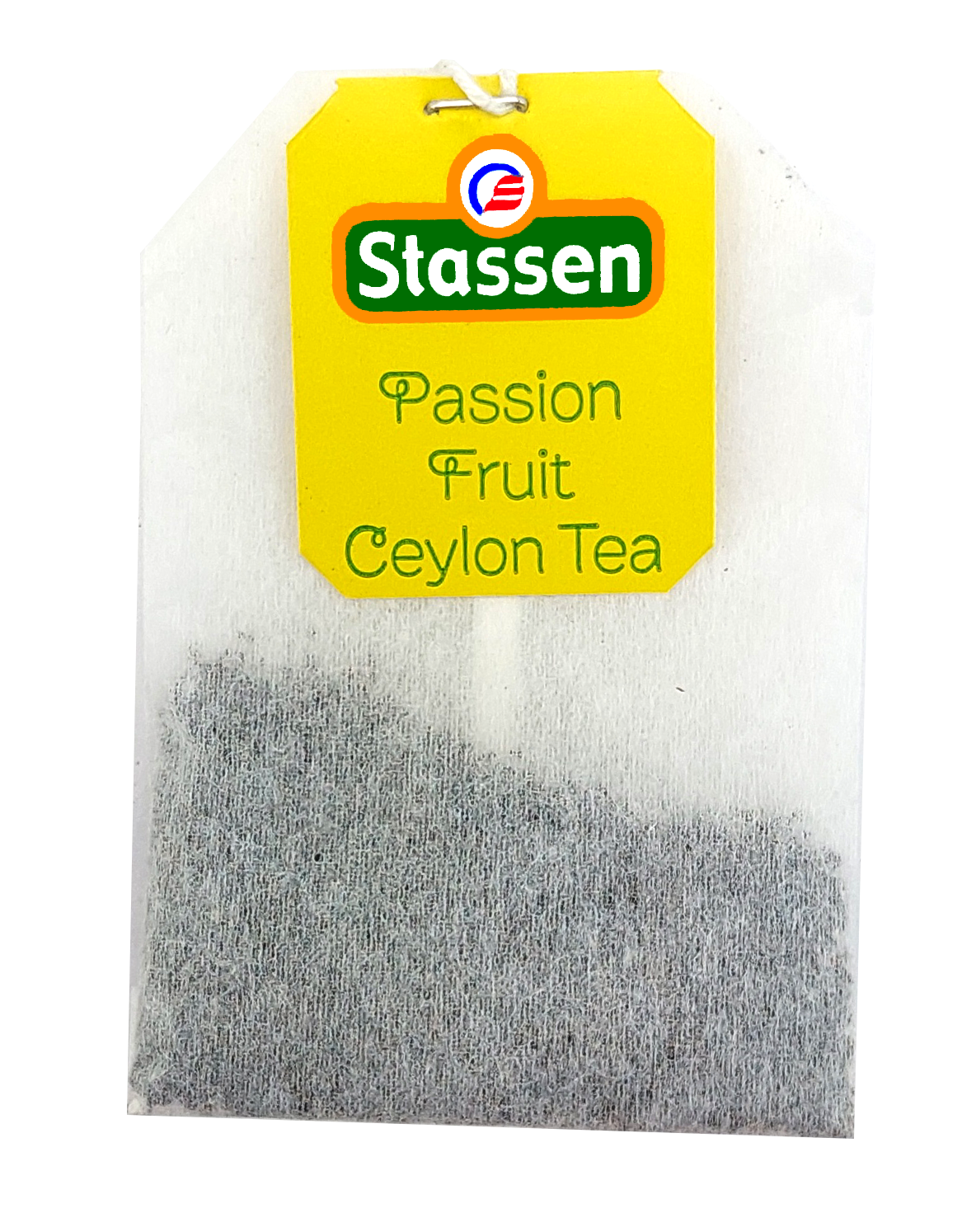 Zbliżenie na saszetkę herbaty czarnej Stassen Passion Fruit – cejlońska herbata z aromatem marakui.