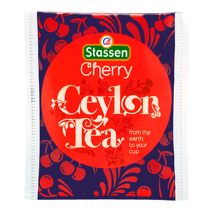 Koperta herbaty Stassen Cherry Tea – czarna herbata z aromatem wiśni w saszetkach.