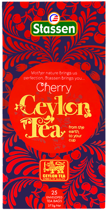 Opakowanie herbaty Stassen Cherry Ceylon Tea – czarna herbata cejlońska z aromatem wiśni.