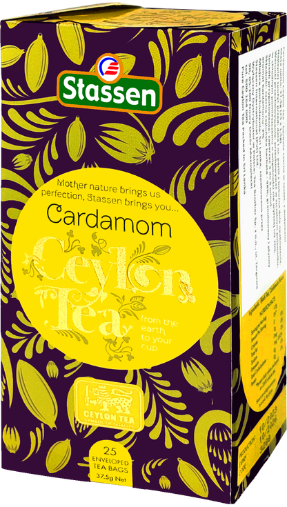 Drugie ujęcie pudełka herbaty Stassen Cardamom Ceylon Tea – orientalna herbata cejlońska.