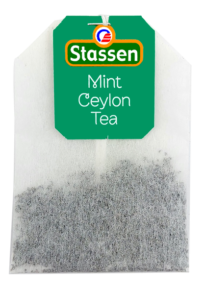 Torebka herbaty Stassen Mint Black Tea z metką.