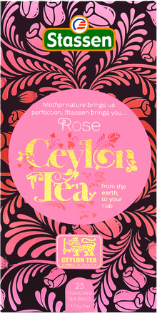 Opakowanie herbaty Stassen Rose Black Tea – czarna herbata cejlońska z aromatem róży.