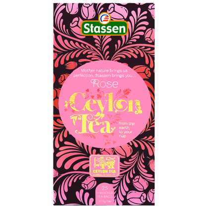 Opakowanie herbaty Stassen Rose Black Tea – czarna herbata cejlońska z aromatem róży.