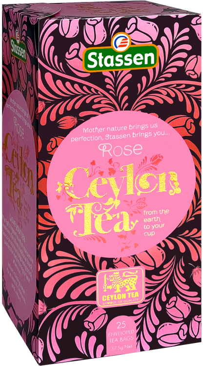 Bok pudełka herbaty Stassen Rose Tea – elegancka herbata czarna aromatyzowana.