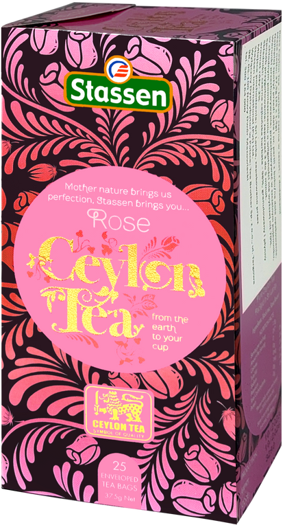 Drugie ujęcie pudełka Stassen Rose Black Tea – cejlońska herbata z nutą róży.