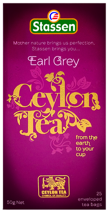 Herbata Stassen Earl Grey Tea w opakowaniu – klasyczna czarna herbata z bergamotką.