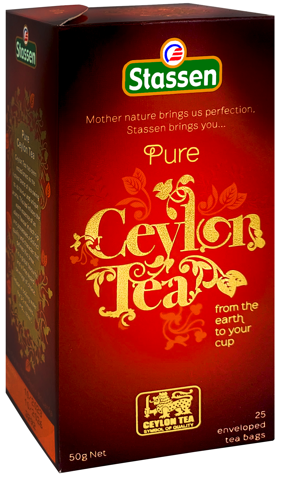 Opakowanie herbaty czarnej Stassen Pure Ceylon widok z boku.