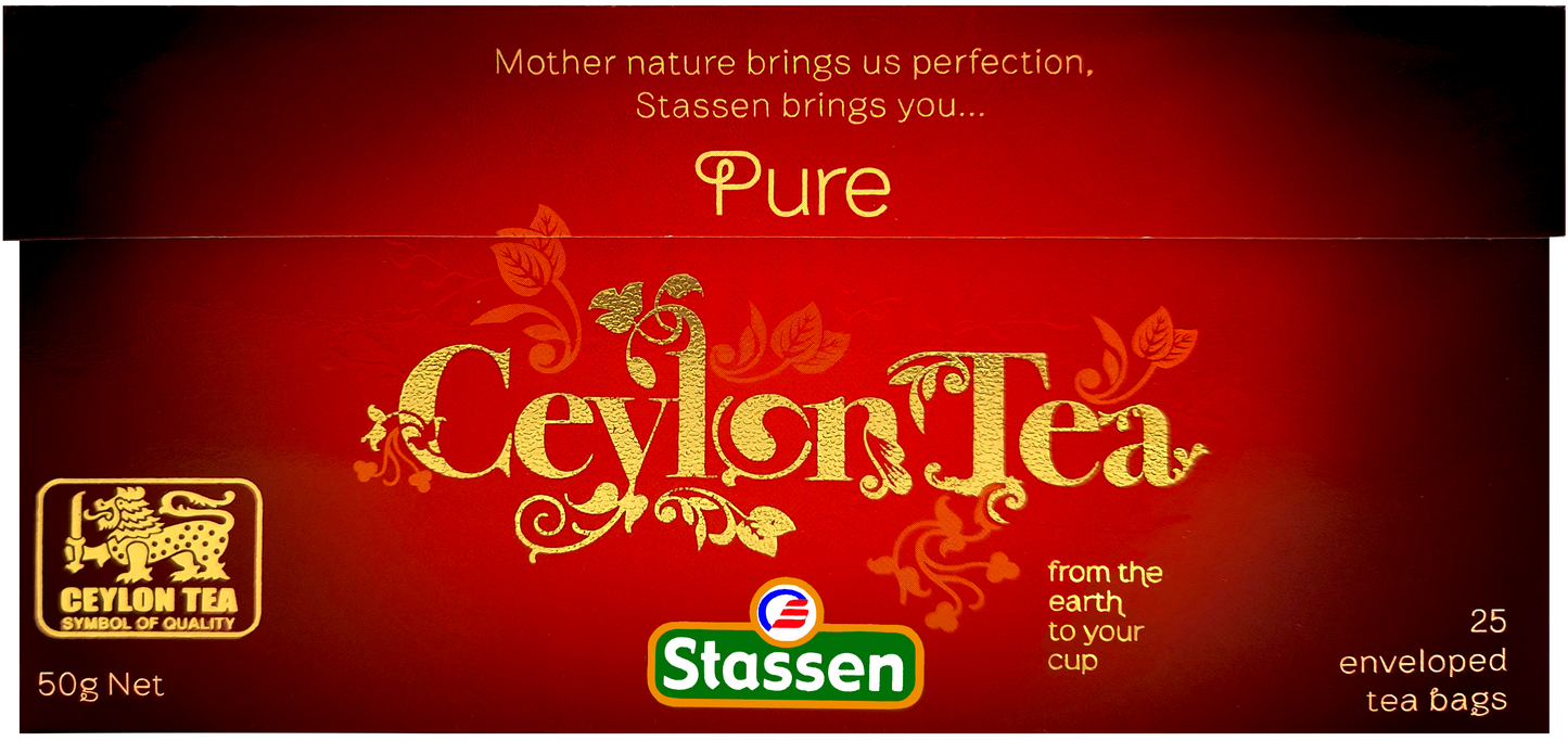 Herbata czarna Stassen Pure Ceylon – opakowanie położone na białym tle.