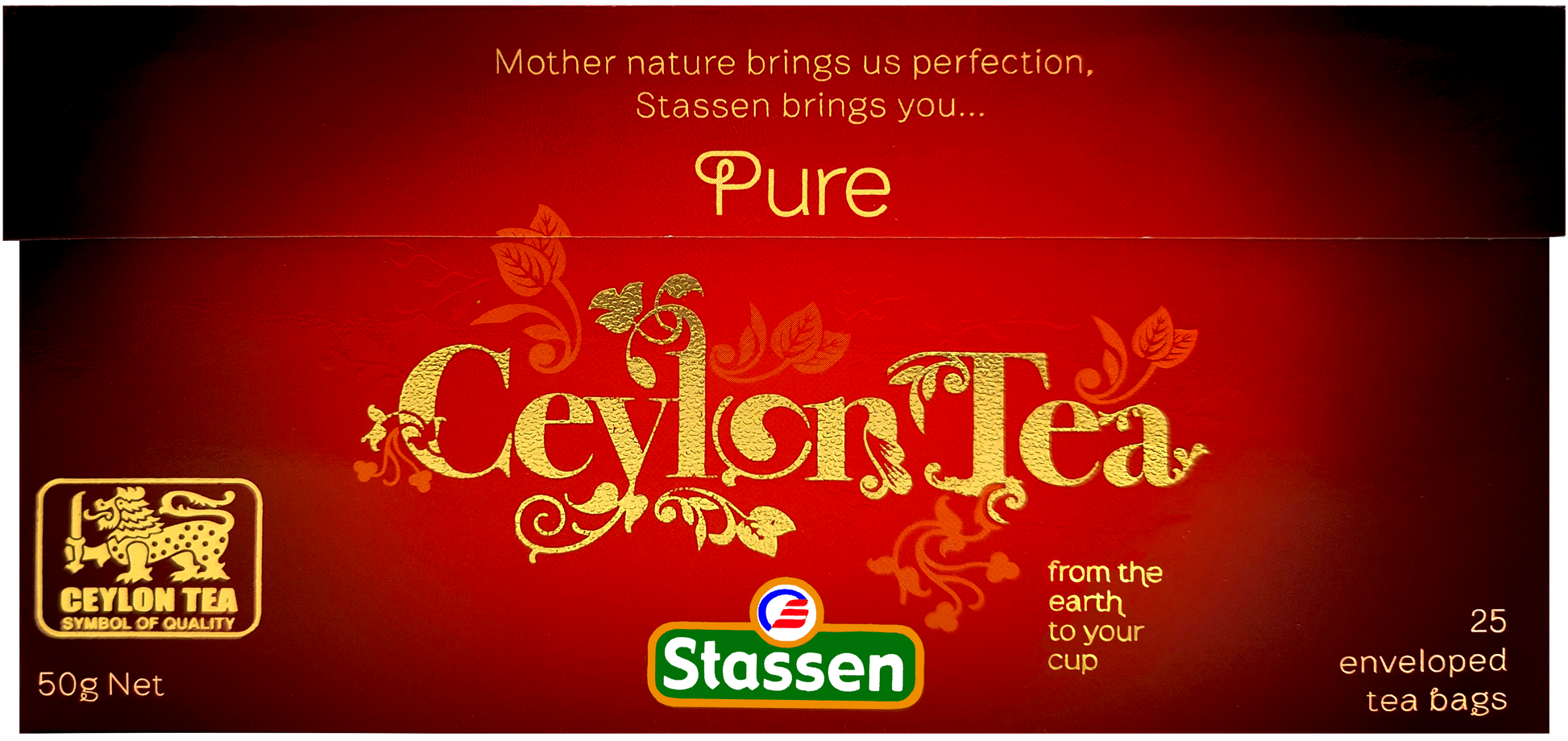 Herbata czarna Stassen Pure Ceylon – opakowanie położone na białym tle.