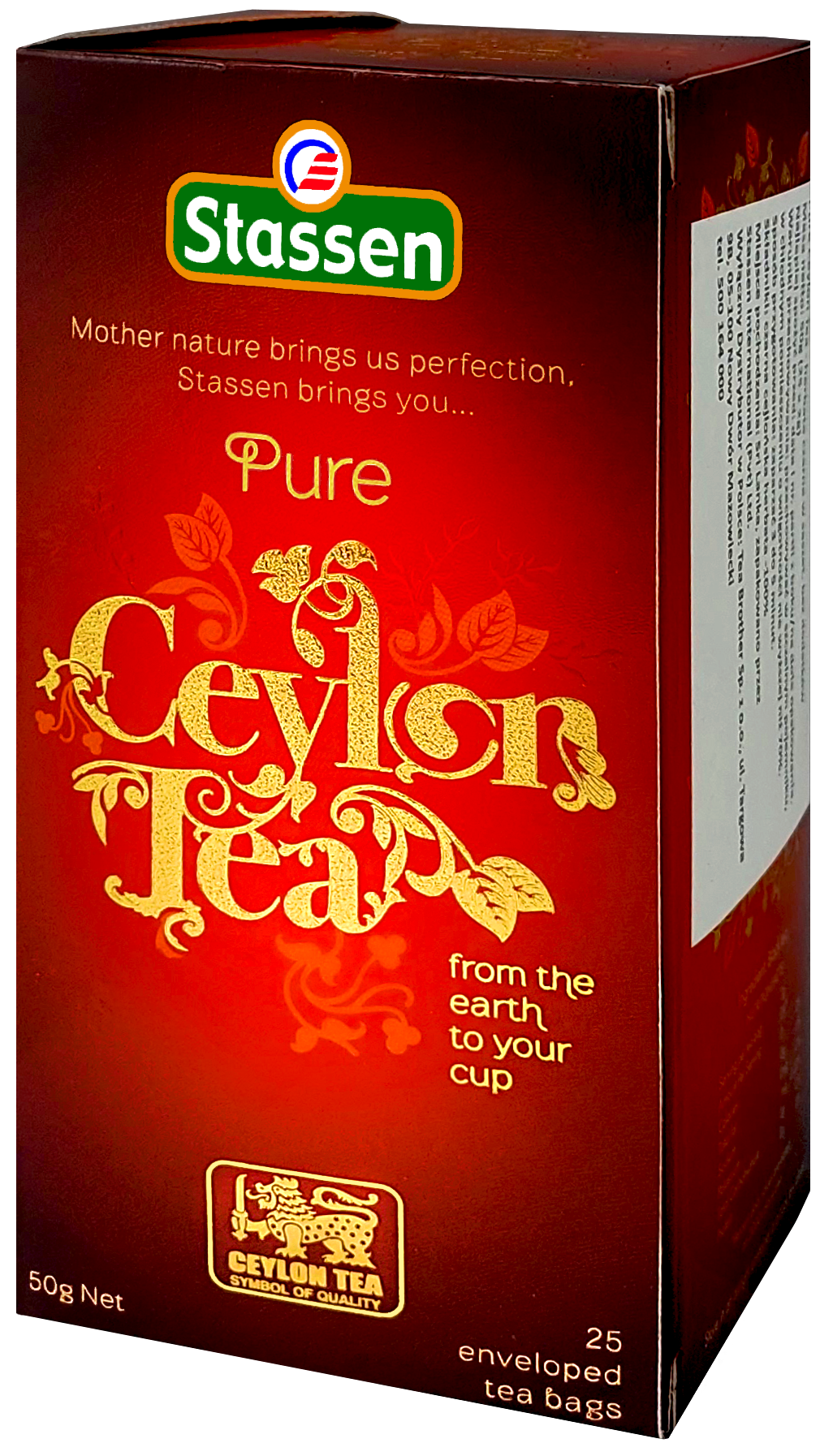 Pudełko herbaty czarnej Stassen Pure Ceylon stojące.