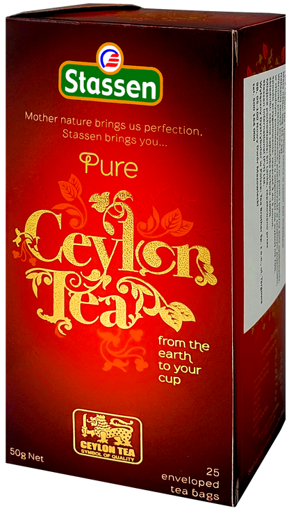 Pudełko herbaty czarnej Stassen Pure Ceylon stojące.