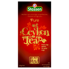 Herbata czarna Stassen Pure Ceylon – pudełko z przodu z logo Ceylon Tea.