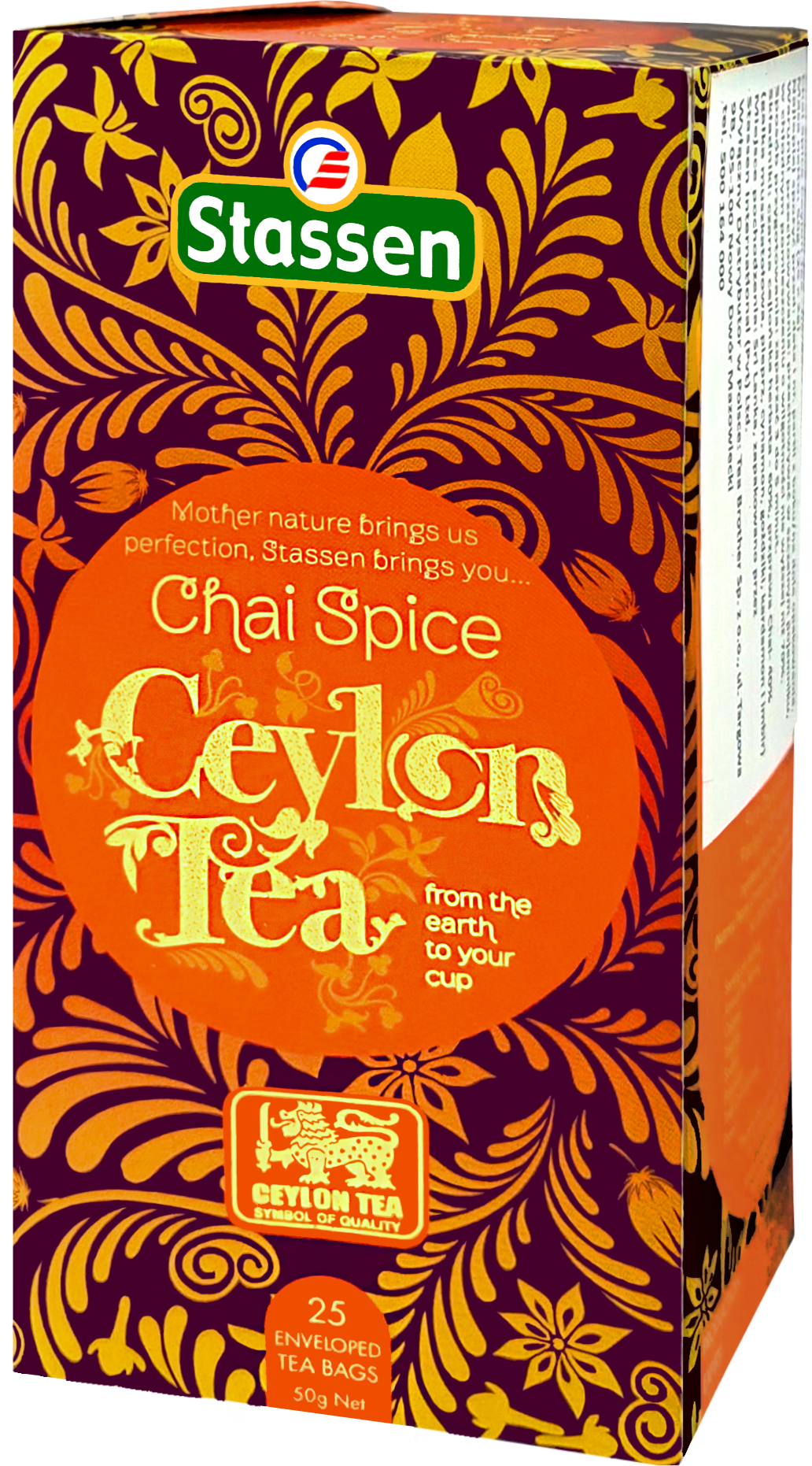 Pudełko herbaty czarnej Stassen Chai Spice stojące.