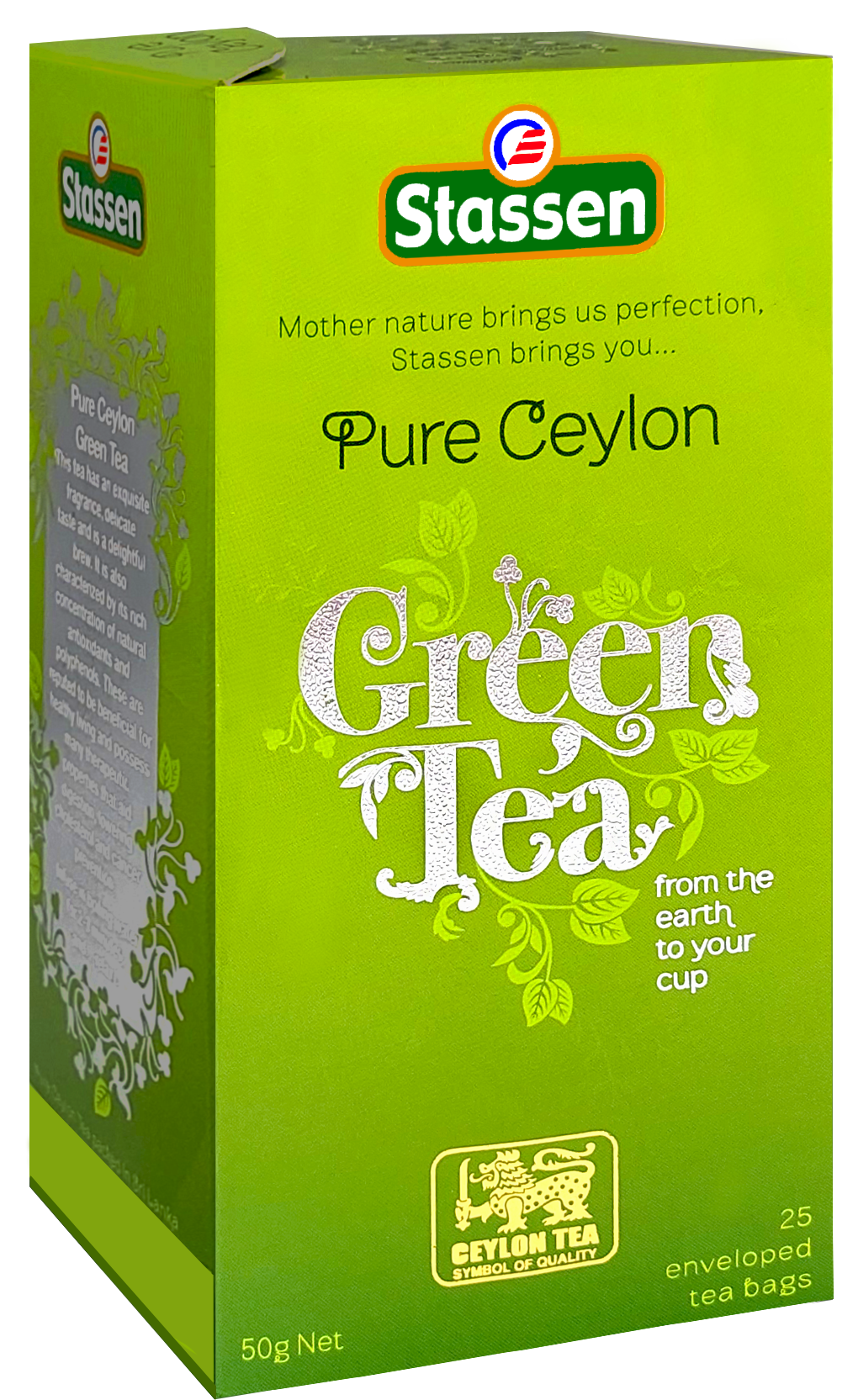 Herbata zielona Stassen Green Tea – pudełko widok z boku.