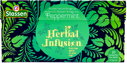 Leżące pudełko herbaty Stassen Peppermint Herbal Infusion 25 x 1,5 g.