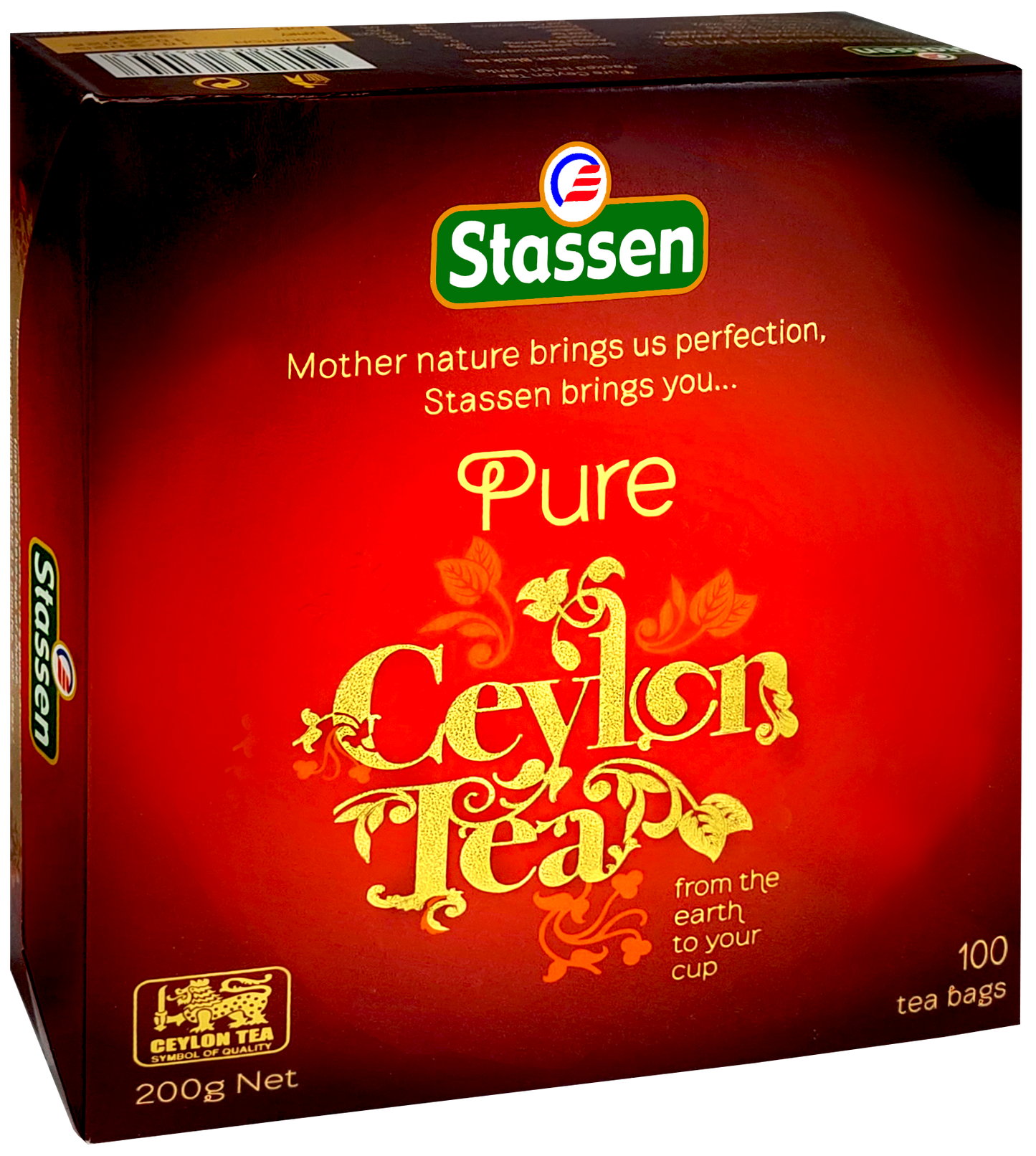 Opakowanie Stassen Pure Ceylon Tea widok z boku pod kątem lewym