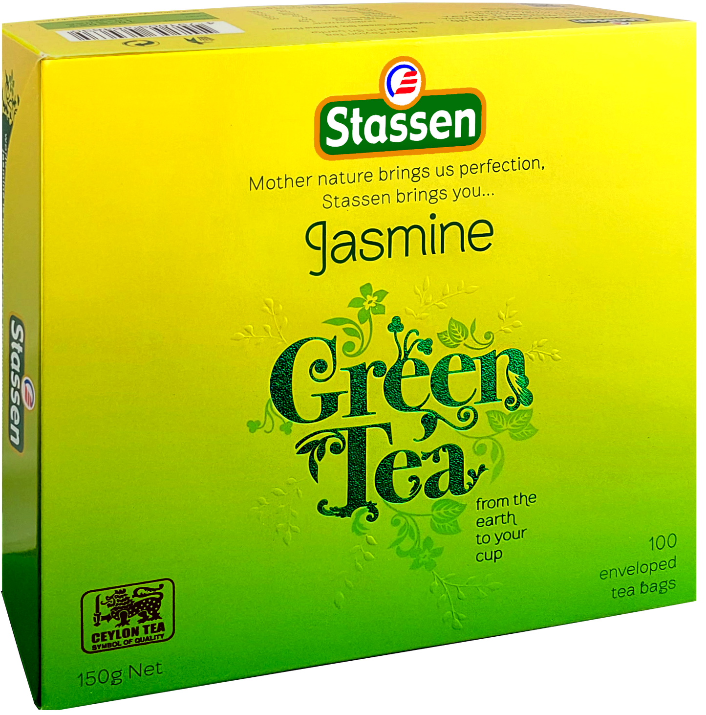 Pudełko herbaty Stassen Jasmine Green Tea widok z boku pod kątem