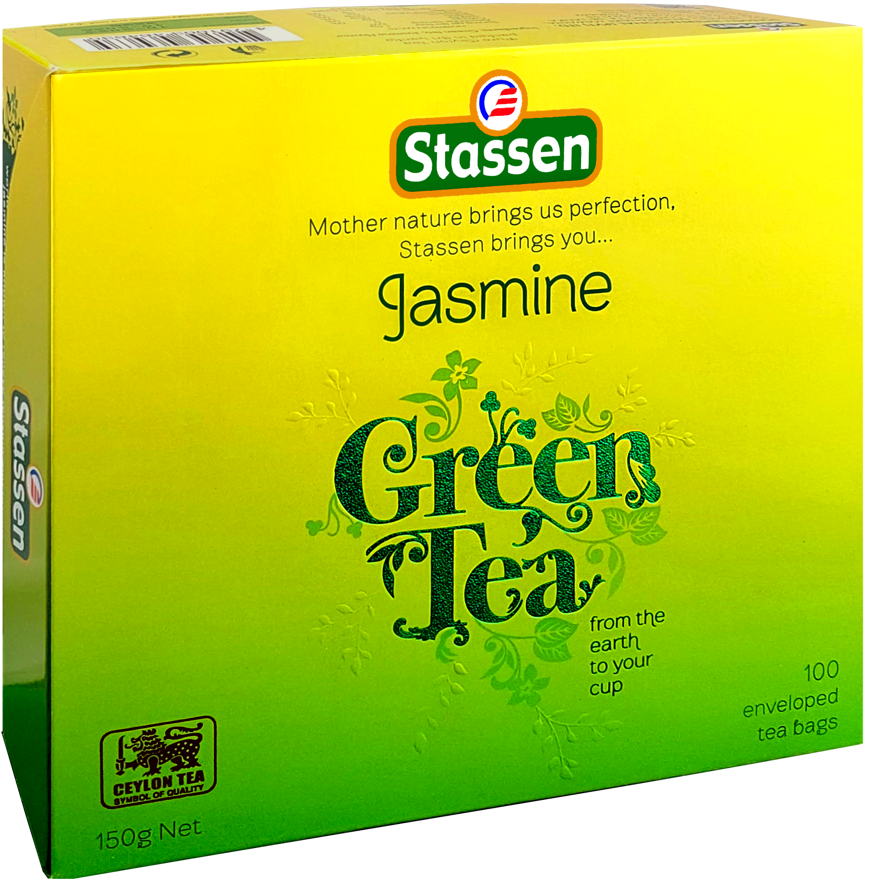 Pudełko herbaty Stassen Jasmine Green Tea widok z boku pod kątem