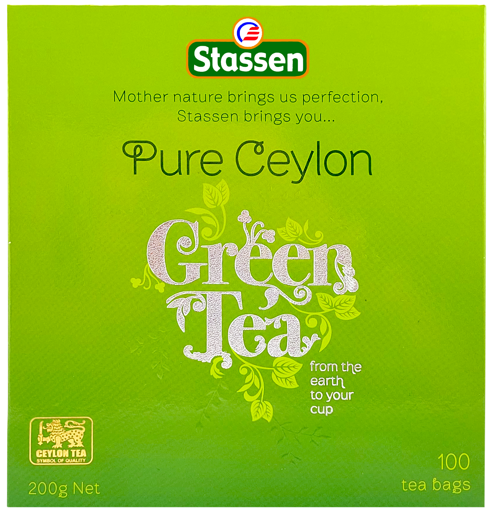 Opakowanie herbaty zielonej Pure Ceylon Green Tea Stassen 100 torebek