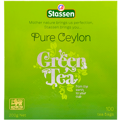 Opakowanie herbaty zielonej Pure Ceylon Green Tea Stassen 100 torebek