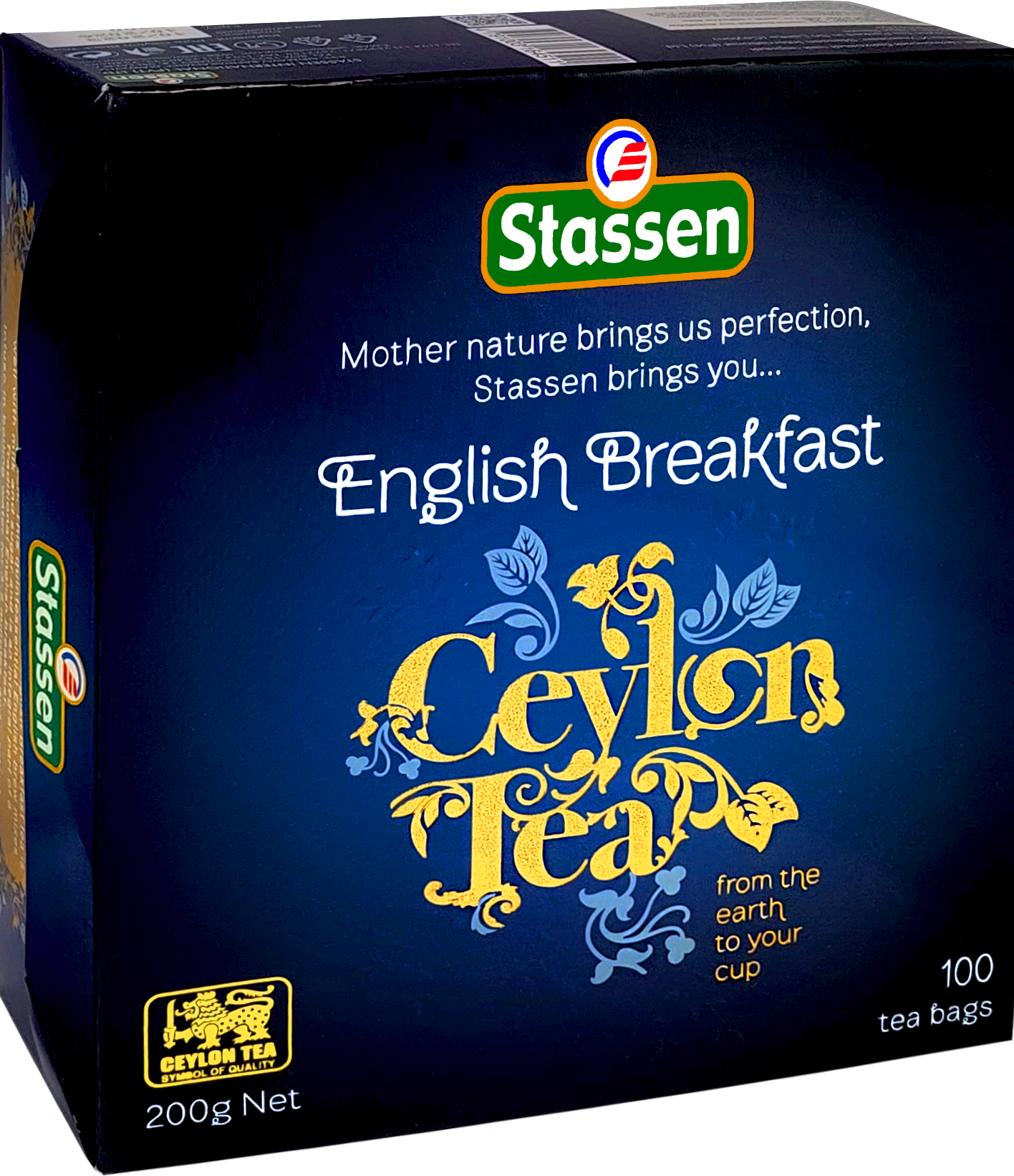 Herbata Stassen English Breakfast Ceylon Tea w kartonowym pudełku widok boczny
