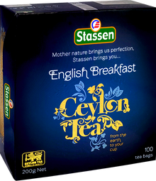 Herbata Stassen English Breakfast Ceylon Tea w kartonowym pudełku widok boczny