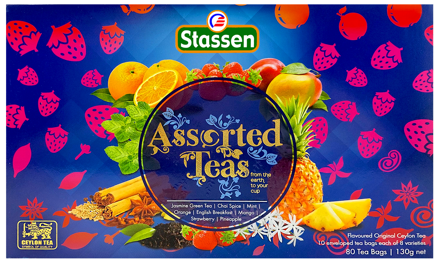 Zbliżenie na front opakowania Stassen Teas Blue z logo i nazwą zestawu.