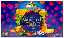 Zbliżenie na front opakowania Stassen Teas Blue z logo i nazwą zestawu.