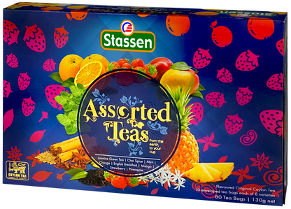 Przód opakowania Stassen Teas Blue z owocami i przyprawami.