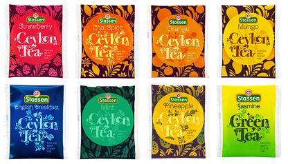 Zestaw herbat Stassen Teas Blue – 8 smaków w kolorowych kopertach.