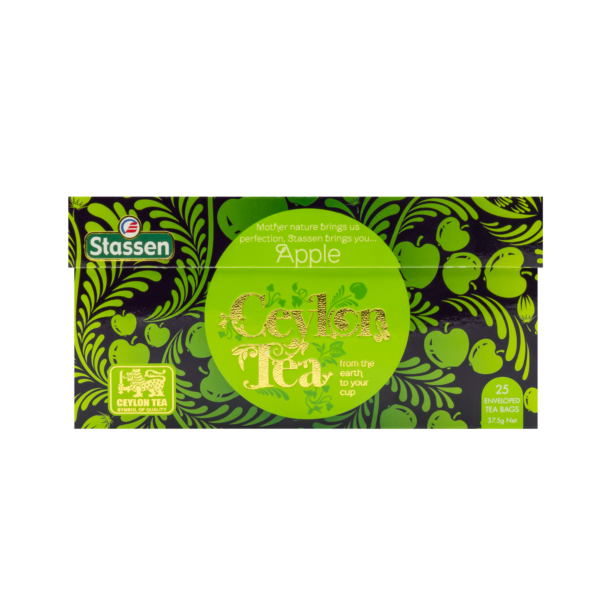 Bok pudełka herbaty Stassen Apple Tea z napisem Ceylon Tea.