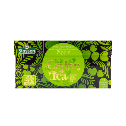 Bok pudełka herbaty Stassen Apple Tea z napisem Ceylon Tea.