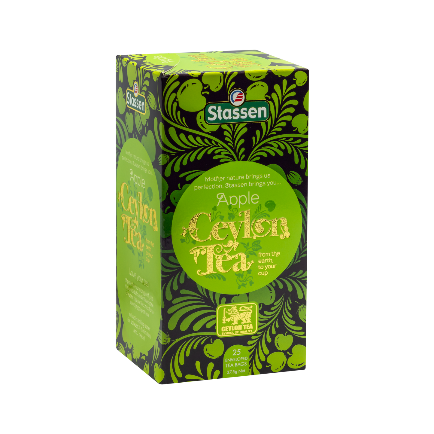 Saszetka i torebka herbaty czarnej Stassen Apple Tea obok siebie.