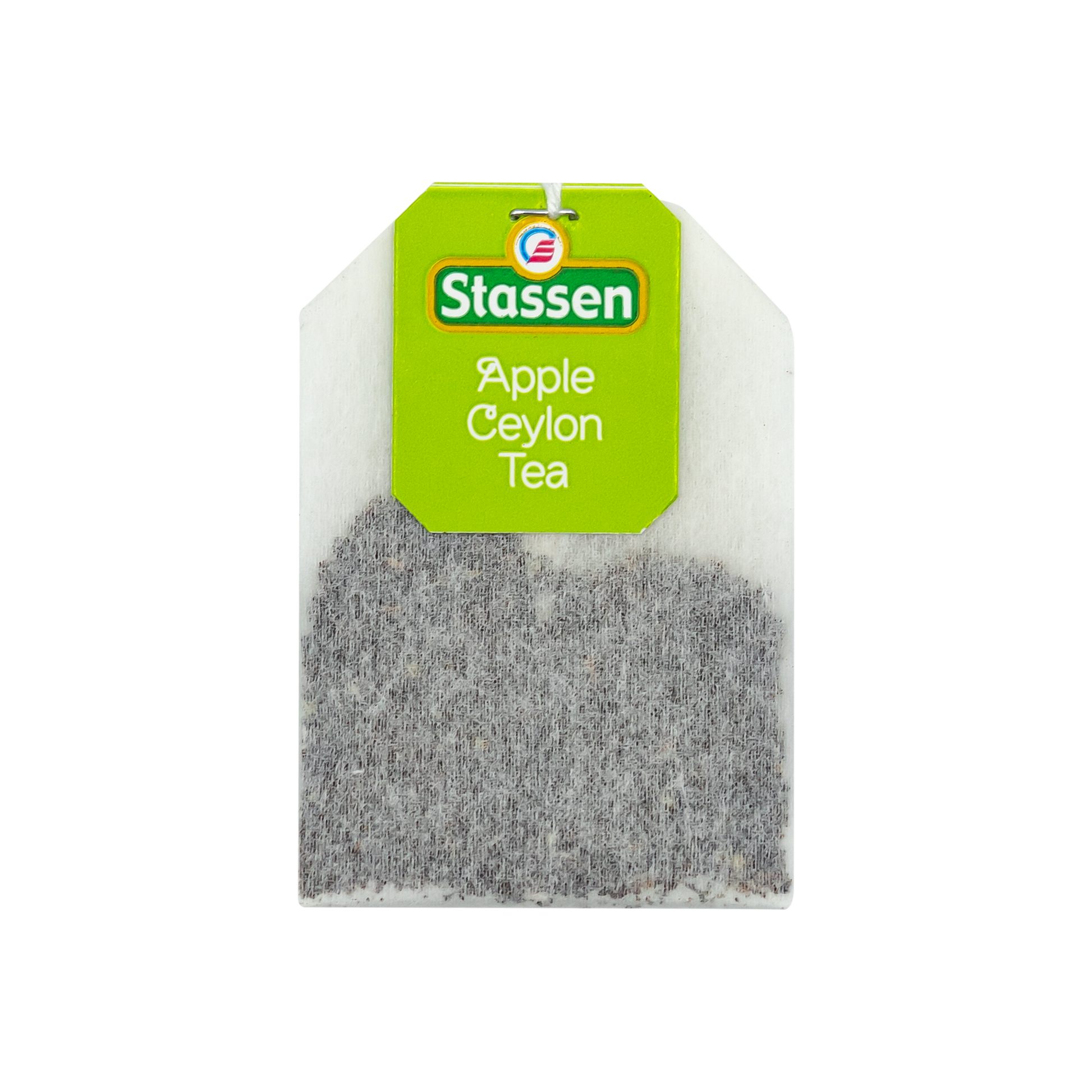 Torebka herbaty Stassen Apple Ceylon Tea z zieloną etykietą.