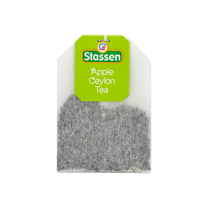 Torebka herbaty Stassen Apple Ceylon Tea z zieloną etykietą.