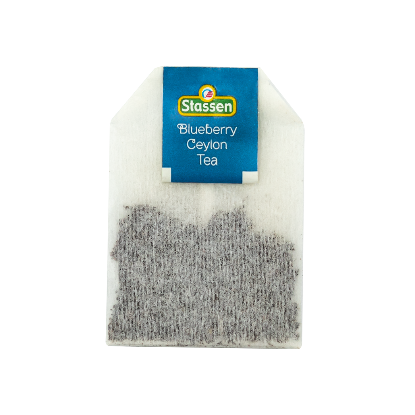 Torebka herbaty Stassen Blueberry Ceylon Tea z granatową etykietą.