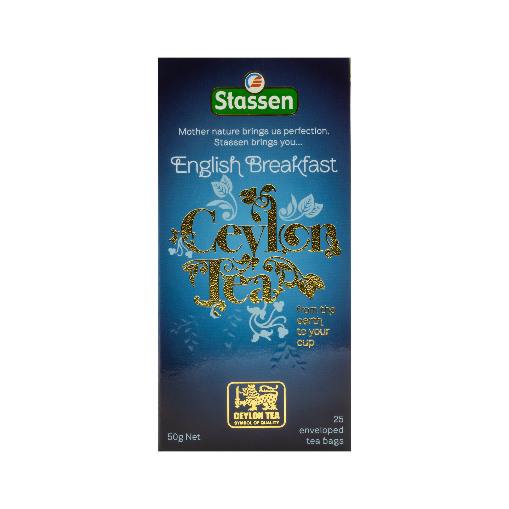 Pionowe pudełko herbaty English Breakfast Stassen – elegancka czarna herbata.