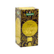 Prawy bok pudełka herbaty Stassen Ginger Tea – aromatyczna czarna herbata cejlońska z imbirem.