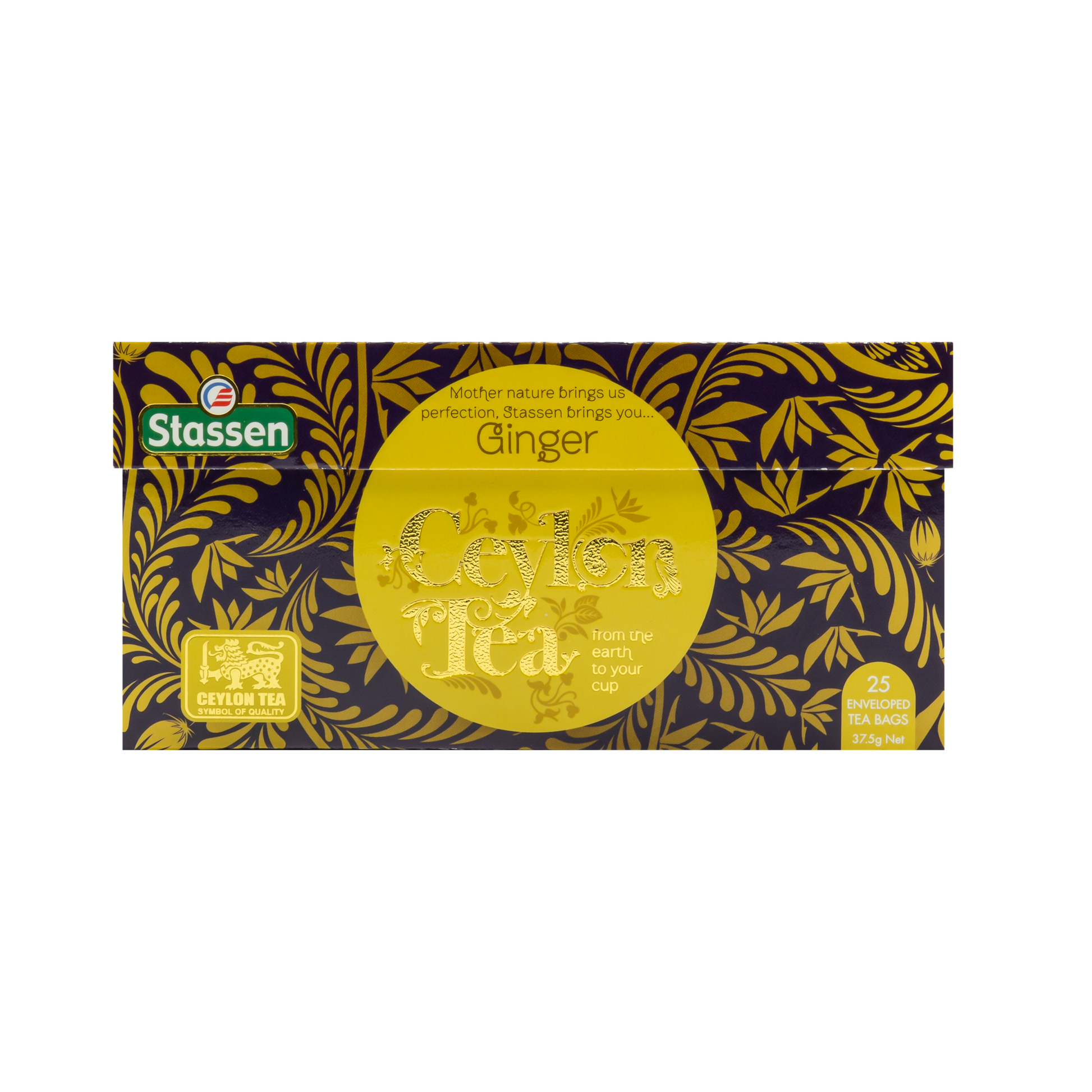 Opakowanie herbaty Ginger Tea Stassen – czarna herbata cejlońska z nutą imbiru.