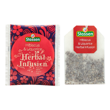 Koperta i torebka herbaty Hibiscus & Liquorice Stassen – ziołowa herbata bez kofeiny.